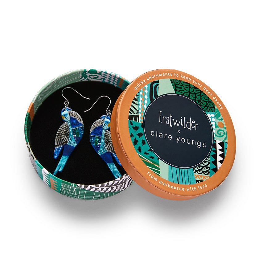 Erstwilder "A Budgie Named Chirp" Drop Pierced Earrings with Gift Box