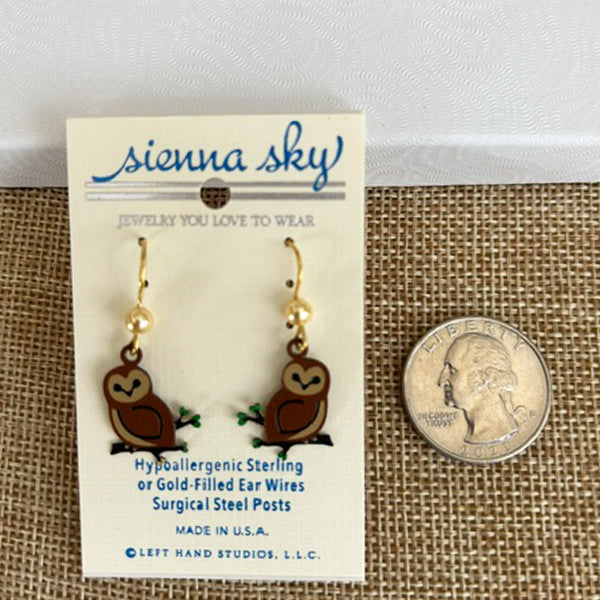 Sienna Sky Barn Owl on a Branch Pierced Earrings