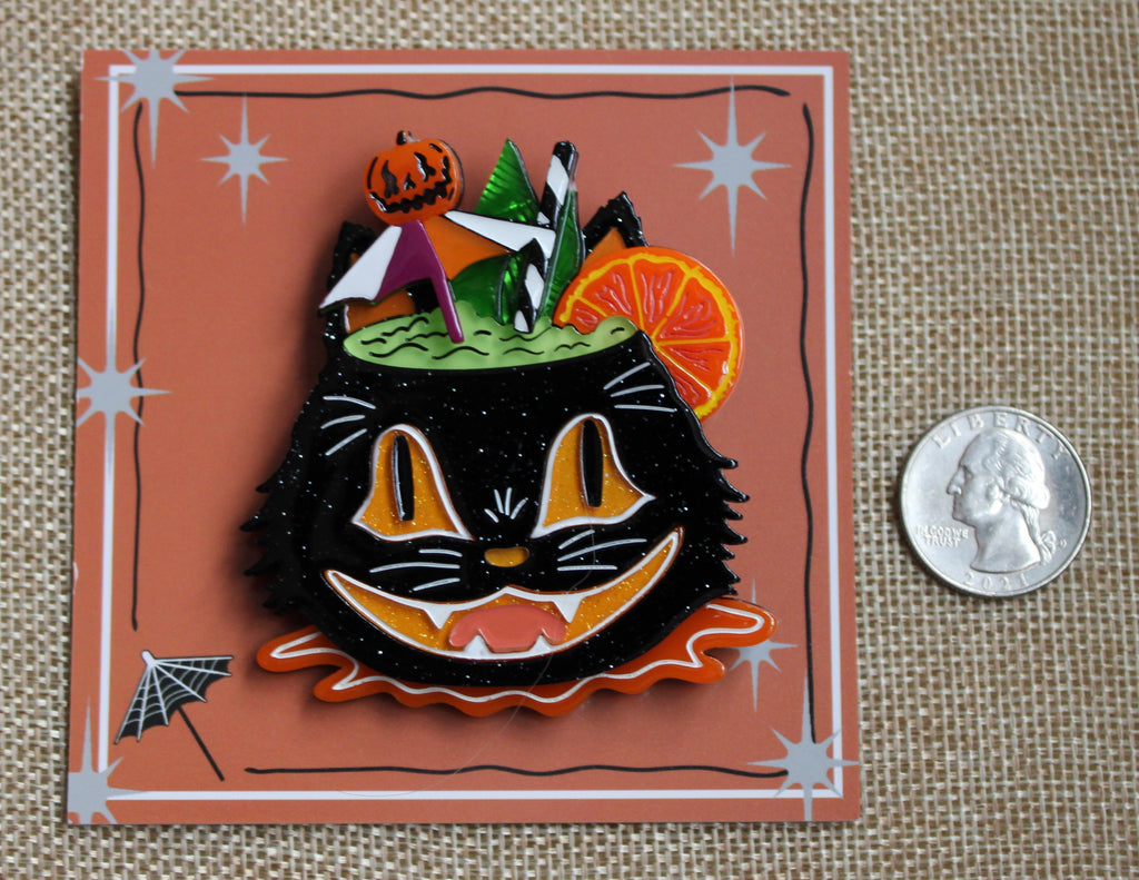 Carrie Hudson x Lipstick & Chrome Black Magic Cat Halloween Tiki Brooch