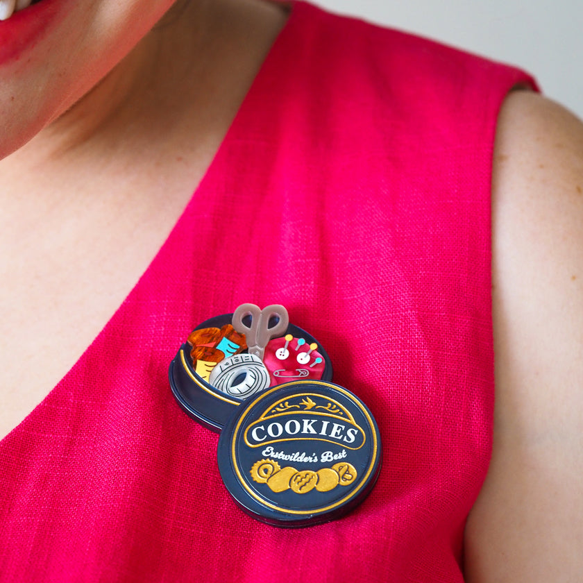 Erstwilder Cookie Tin Secrets Brooch ~ 2026 Arts & Crafts Collection ~