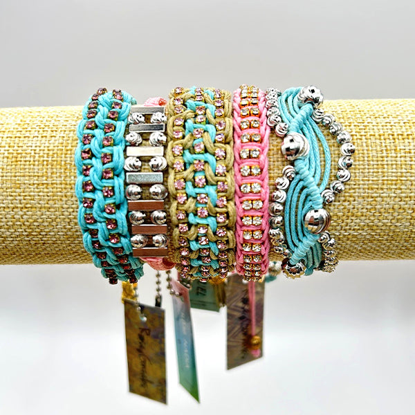 Rose Gonzales Cotton Candy Sky Pink & Blue Collection Set of 5 Woven Bracelets