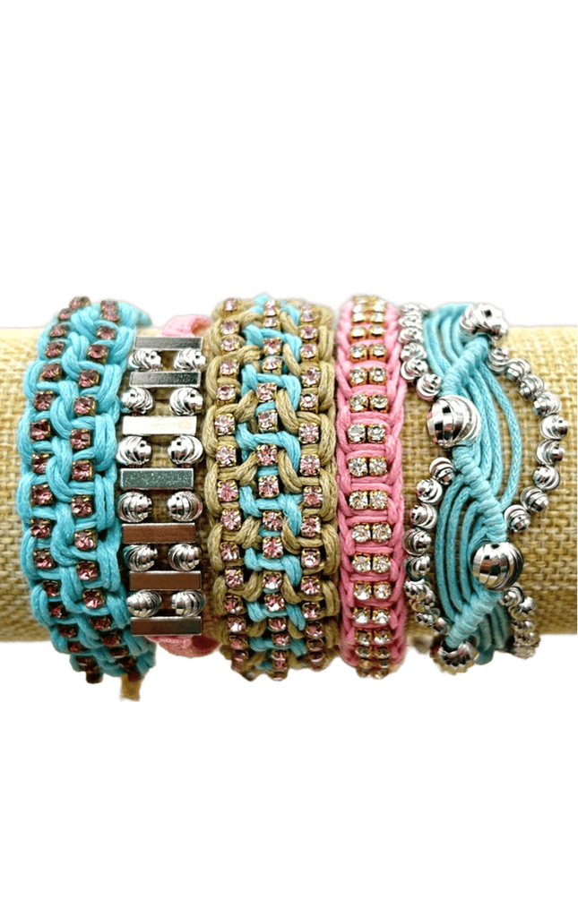 Rose Gonzales Cotton Candy Sky Pink & Blue Collection Set of 5 Woven Bracelets