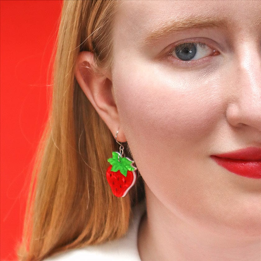 Erstwilder "Darling Strawberry" Drop Pierced Earrings with Gift Box