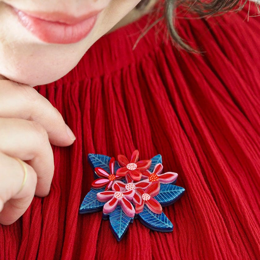 Erstwilder "Dawn of December" Christmas Bush Flower Brooch with Gift Box