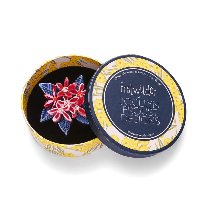 Erstwilder "Dawn of December" Christmas Bush Flower Brooch with Gift Box