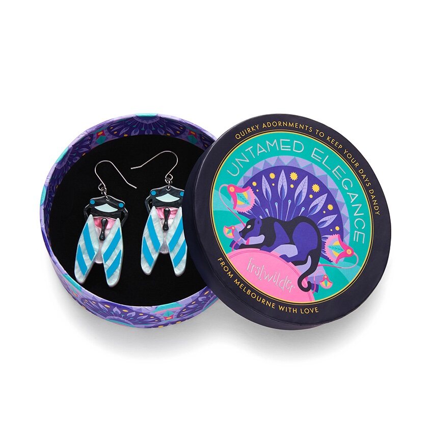 Erstwilder "Deco Cicada" Drop Pierced Earrings with Gift Box