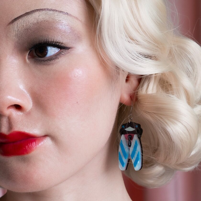 Erstwilder "Deco Cicada" Drop Pierced Earrings with Gift Box