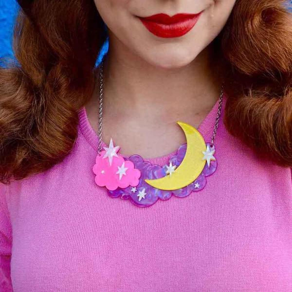 Erstwilder "The Evening Star" Crescent Moon & Clouds Necklace with Gift Box