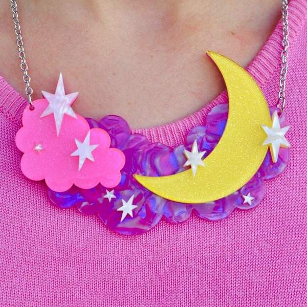 Erstwilder "The Evening Star" Crescent Moon & Clouds Necklace with Gift Box