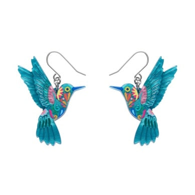 Erstwilder "Frida's Hummingbird" Frida Kahlo Drop Pierced Earrings with Gift Box