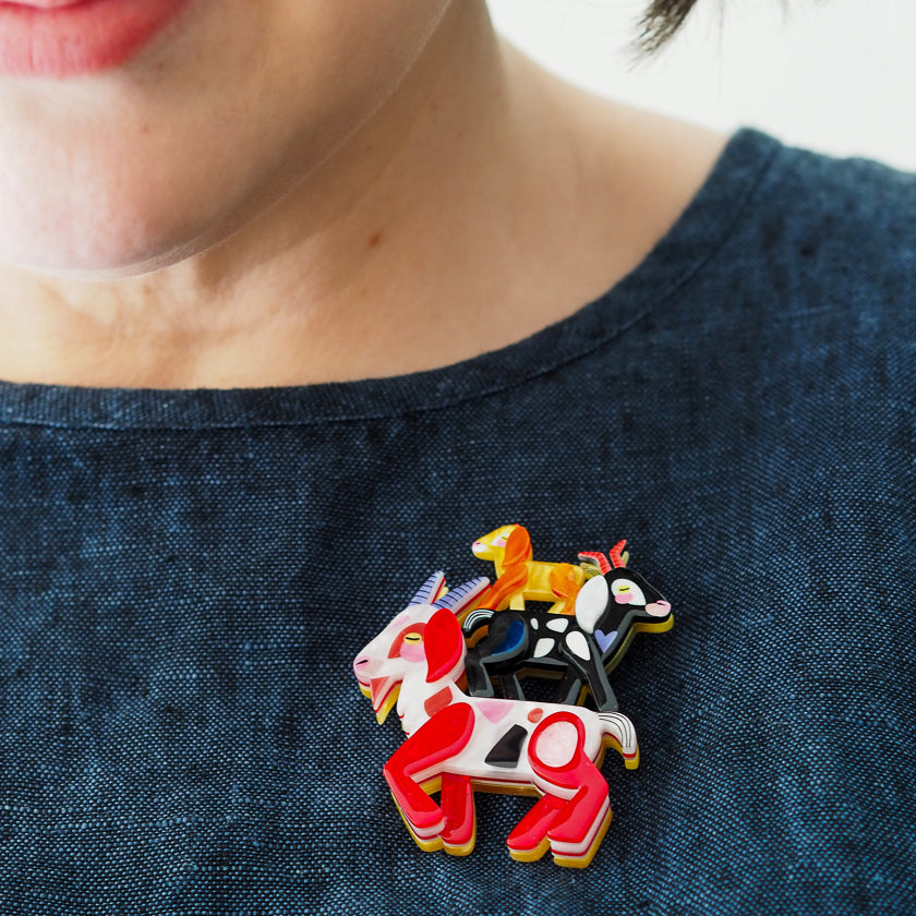 Erstwilder x Pete Cromer Goat Goals Three Goats Brooch ~ Fairy Tales Part 2 Collection ~