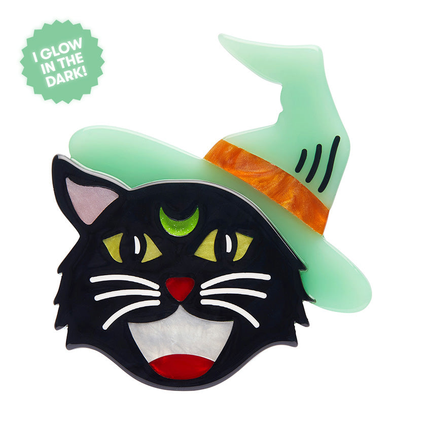 Erstwilder Hex Kitten Glow in the Dark Halloween Brooch Designed in Australia