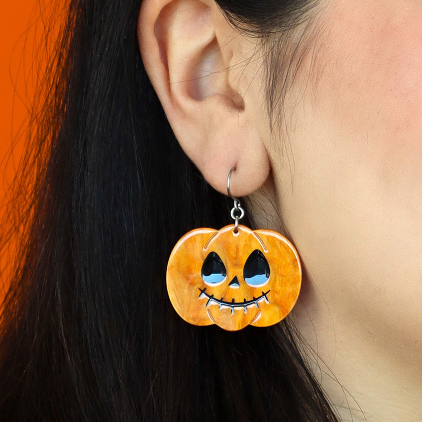 Erstwilder Jack O Lantern Pumpkin Halloween Drop Pierced Earrings Designed in Australia