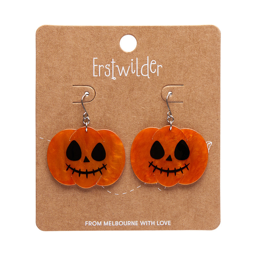 Erstwilder Jack O Lantern Pumpkin Halloween Drop Pierced Earrings Designed in Australia