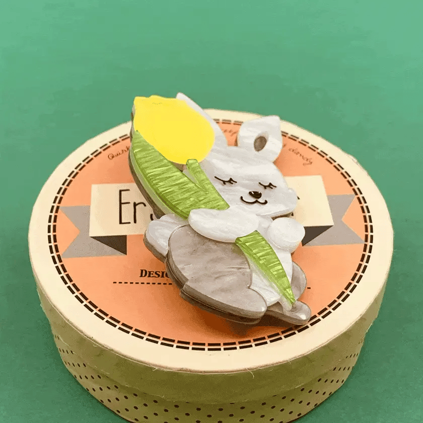 Erstwilder "Junior & His Tulip" Bunny Rabbit Brooch Designed in Melbourne, Australia