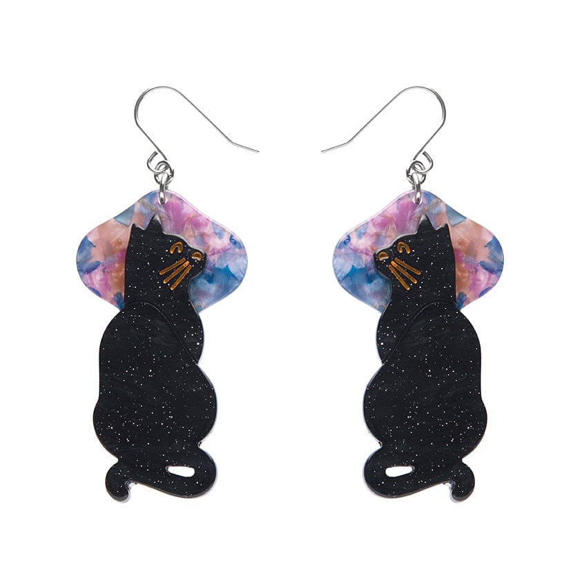 Erstwilder "Le Chat Miaule" Black Cat Drop Pierced Earrings with Gift Box