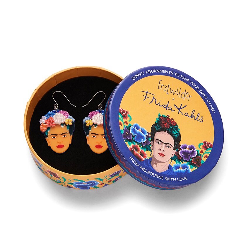Erstwilder "My Own Muse Frida" Frida Kahlo Drop Pierced Earrings with Gift Box