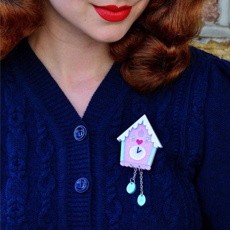 Erstwilder "Past Midnight" Sugarplum Clock Brooch with Gift Box