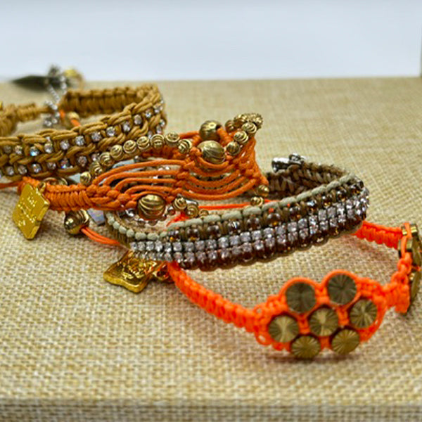 Rose Gonzales Pumpkin Spice Orange & Brown Collection Set of 4 Woven Bracelets