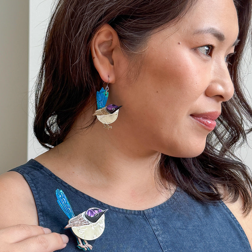 Erstwilder Purple-Crowned Fairy Wren Pierced Earrings ~ 2026 The Rarest Kind Collection ~