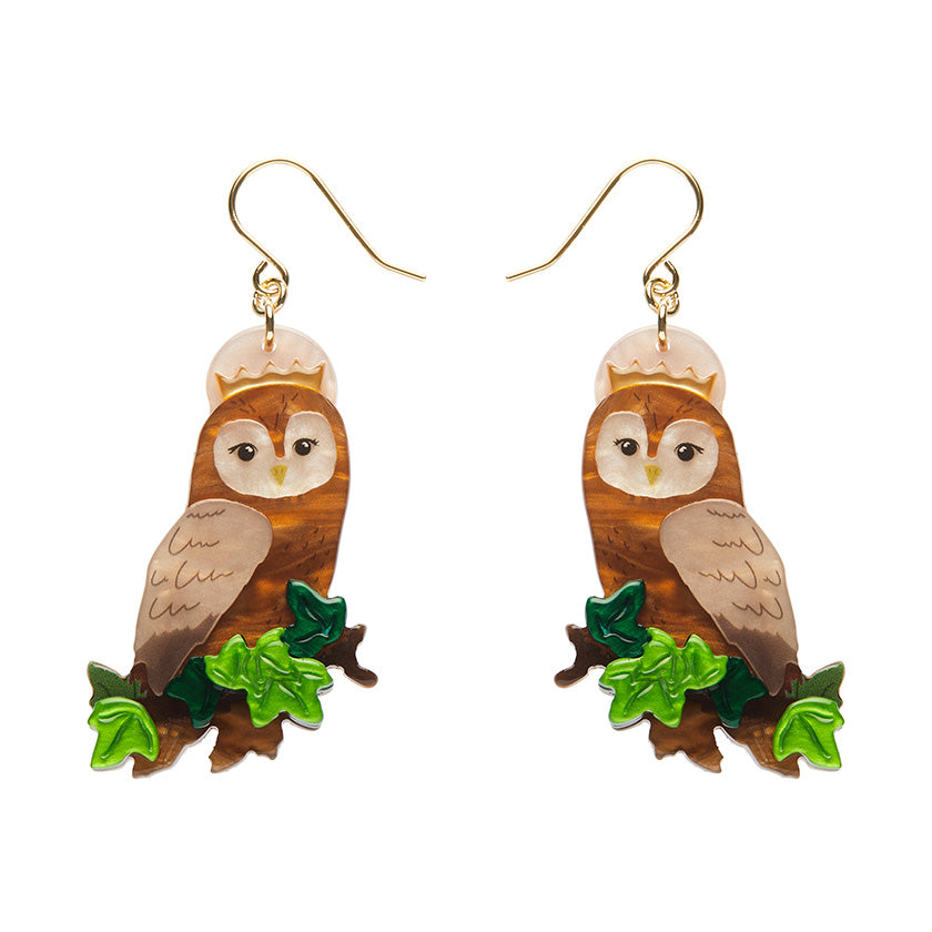 Erstwilder x Fleur Harris Regal Woodland Owl Drop Pierced Earrings ~Designed in Melbourne~