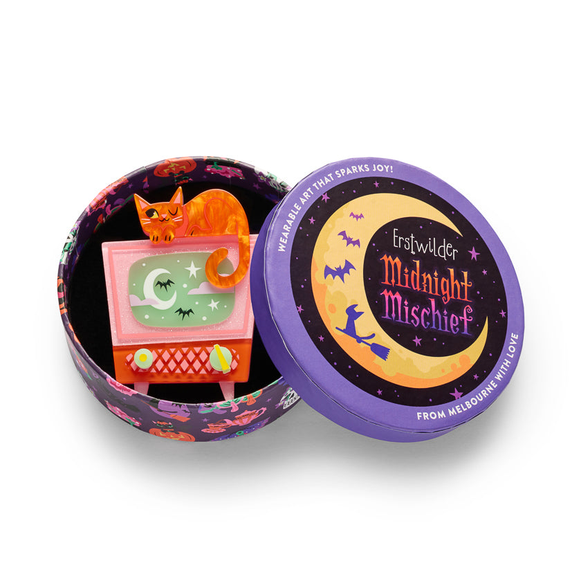 Erstwilder Retro Static TV & Cat Brooch ~2026 Midnight Mischief Collection~