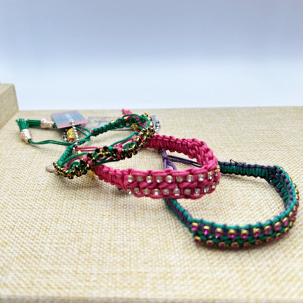 Rose Gonzales Rosewood Meadow Pink & Green Collection Set of 3 Woven Bracelets