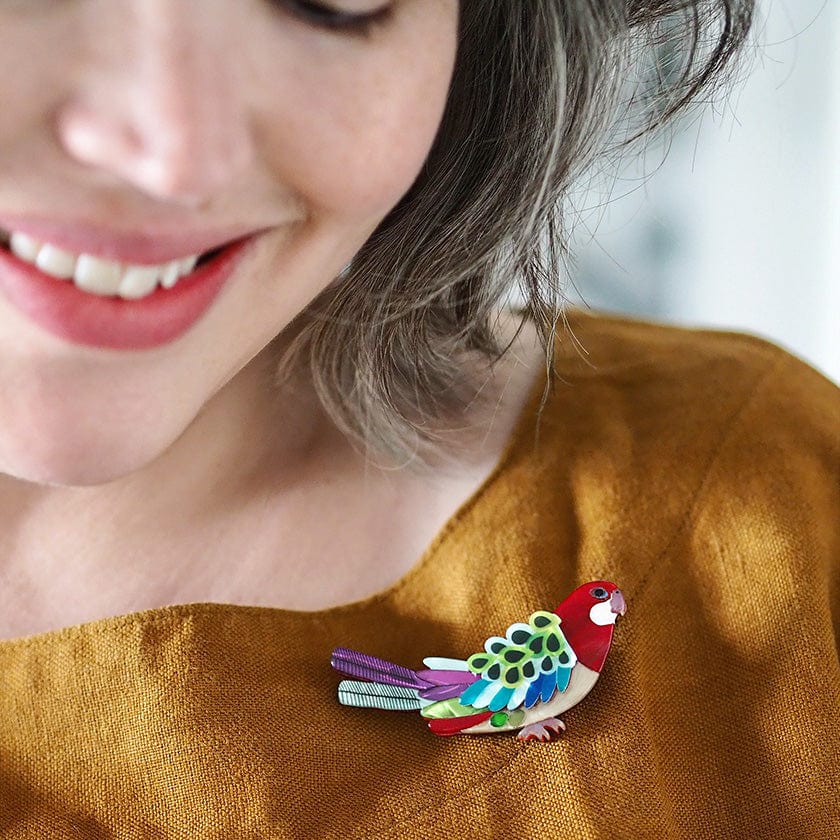 Erstwilder "Rosie Rosella" Bird Brooch Designed in Melbourne, Australia