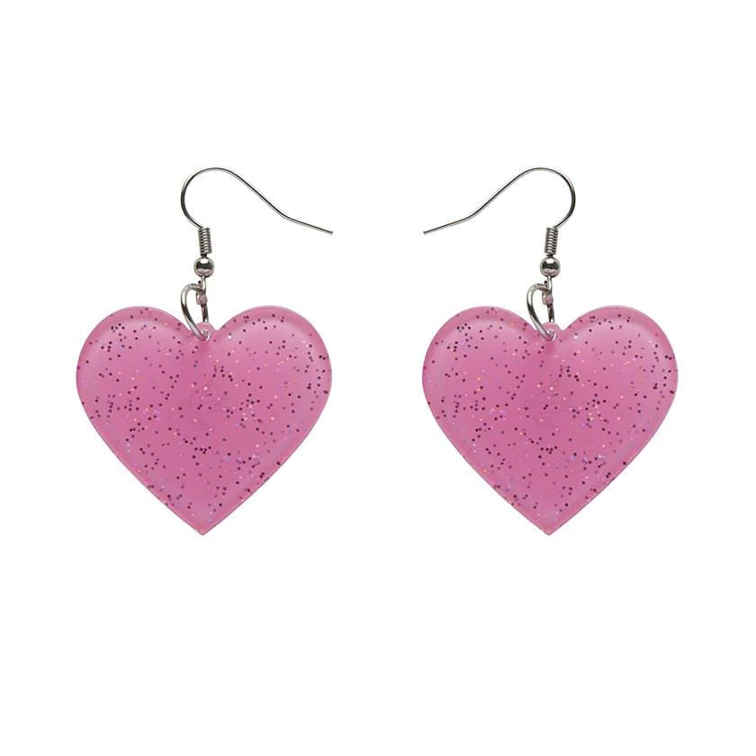 Erstwilder Solid Heart Glitter Resin Drop Earrings in Pink
