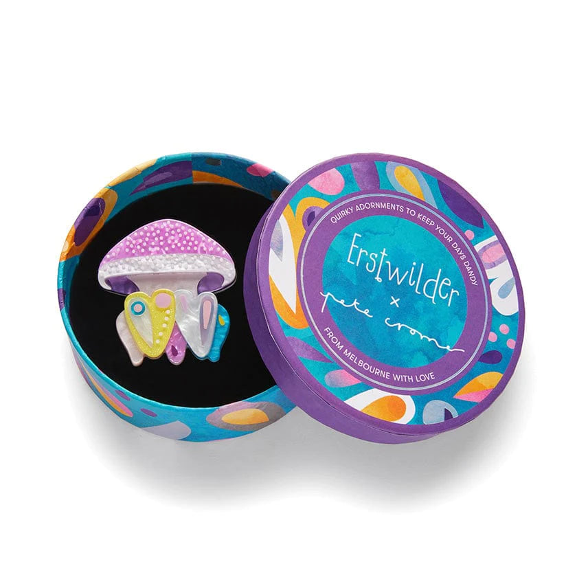 Erstwilder "The Whimsical White Spotted Jellyfish" Brooch with Gift Box ~Designed in Melbourne~