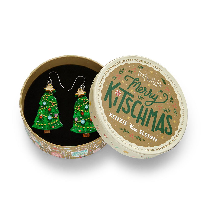Erstwilder Topped with Tinsel Christmas Tree Drop Pierced Earrings ~Merry Kitschmas Collection~