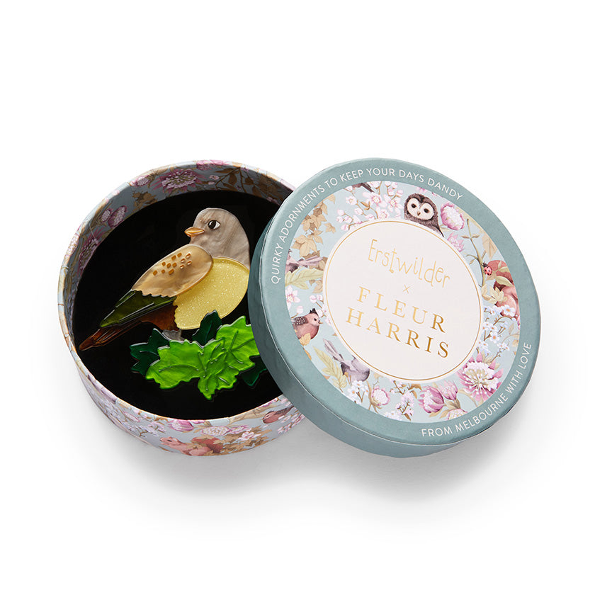Erstwilder x Fleur Harris Wondrous Warbler Bird Brooch Designed in Melbourne