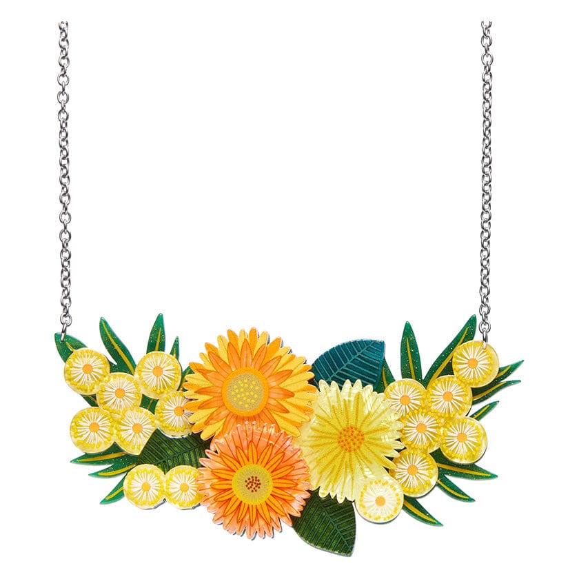 Erstwilder "Yellow Efflorescence" Daisy and Wattle Floral Necklace with Gift Box