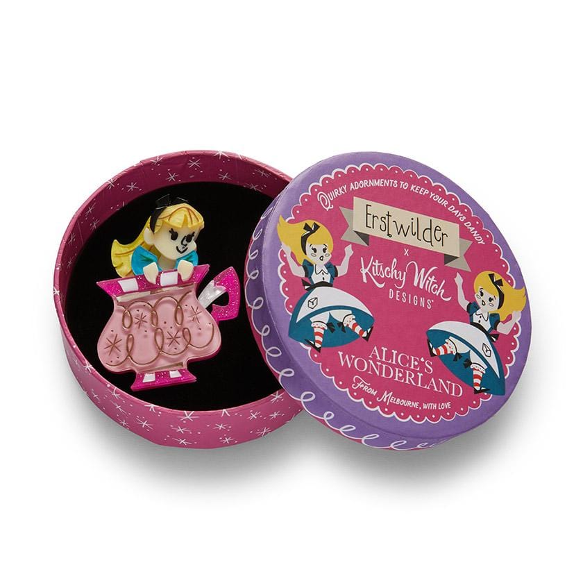 Erstwilder "Always Tea Time" Alice in Wonderland Brooch with Gift Box
