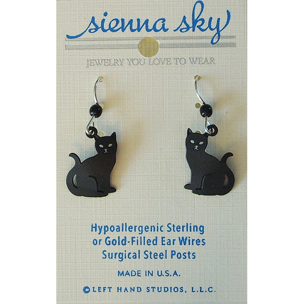 Sienna Sky Black Kitty Cat Pierced Earrings ~Made in Colorado~ - Belle Fleur Boutique
