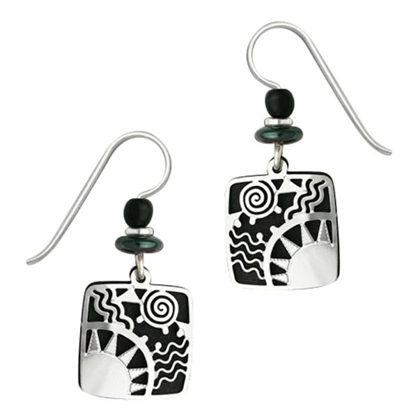 Adajio Black Square with Silver Sunrise Overlay Pierced Earrings - Belle Fleur Boutique
