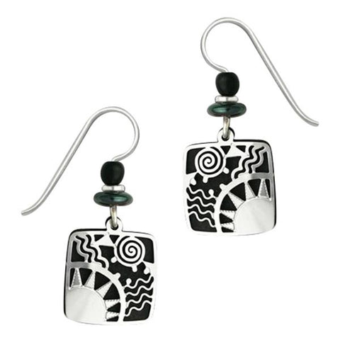 Adajio Black Square with Silver Sunrise Overlay Pierced Earrings - Belle Fleur Boutique