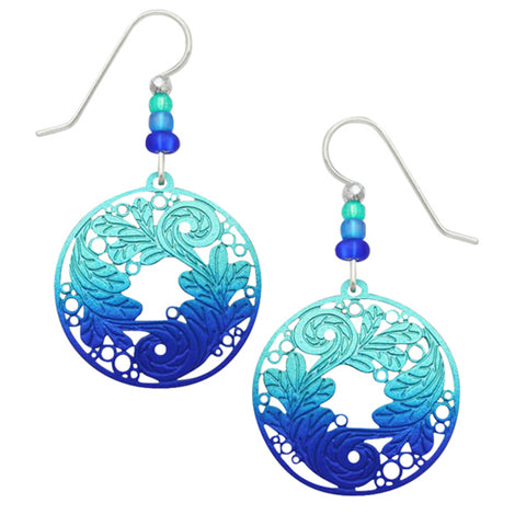 Adajio Blue & Green Disc with Etched Leaves Design Pierced Earrings - Belle Fleur Boutique