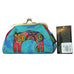 Laurel Burch Cat Bohemian Whiskers  Kisslock Coin Purse (Aqua Blue & Multi-Color) - Belle Fleur Boutique