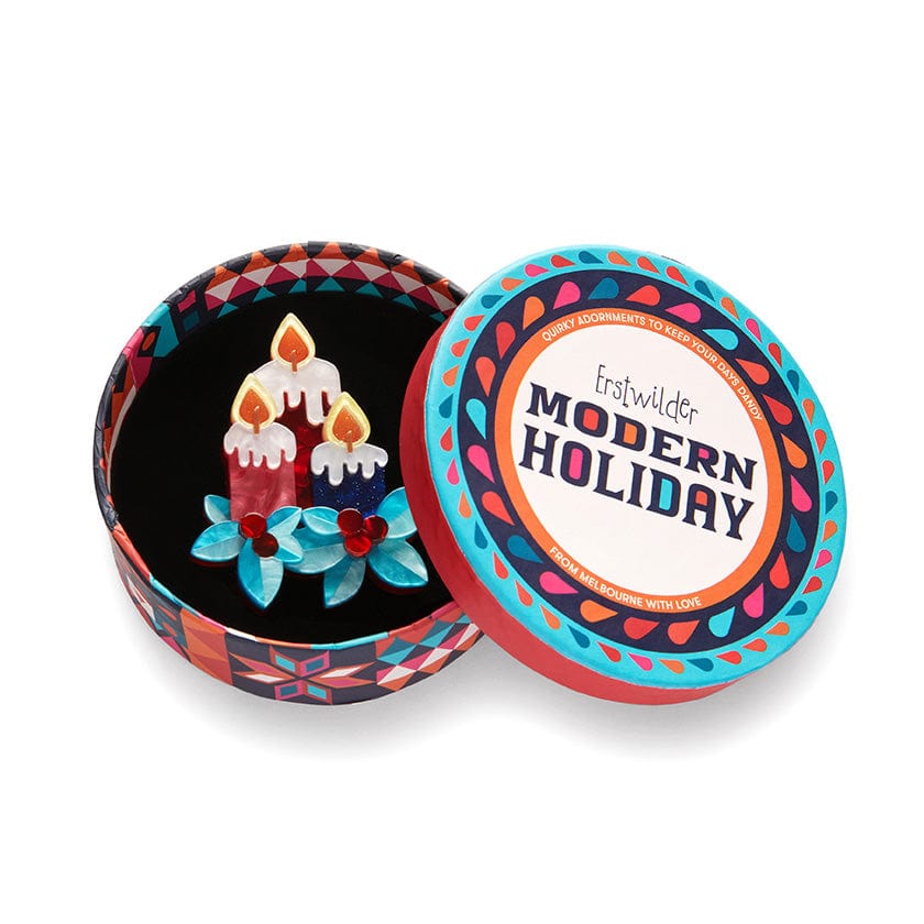 Erstwilder "Bright Spirits" Christmas Candles Brooch with Gift Box