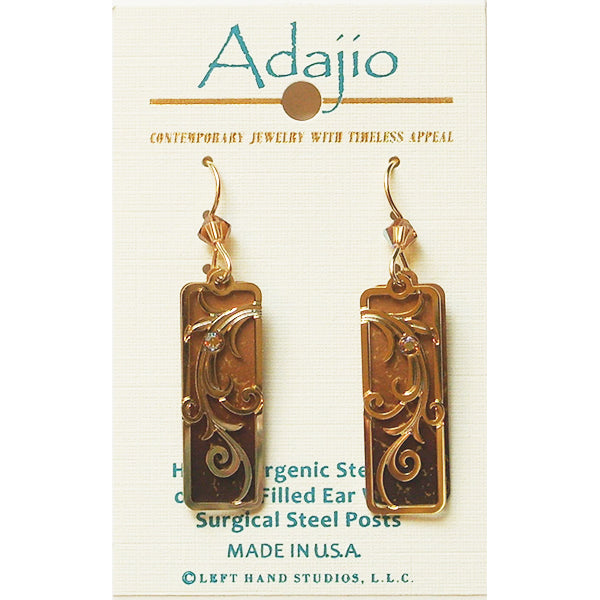 Adajio Golden Brown Ombre Column w/Etched Tendrils Overlay Pierced Earrings - Belle Fleur Boutique