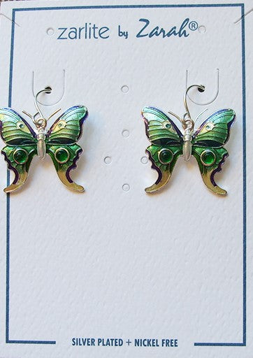 Zarah Zarlite Butterfly Green Enamel with Green Onyx Pierced Earrings - Belle Fleur Boutique