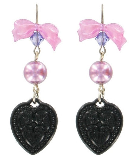 Tarina Tarantino Candy Cameo Lucite Heart Pierced Earrings (Black) - Belle Fleur Boutique