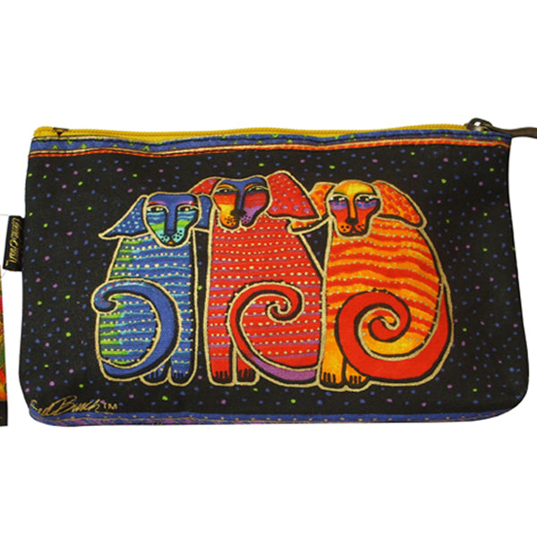 Laurel Burch Canine Family Canvas Cosmetic Bag Pouch Black & Multi-Colors - Belle Fleur Boutique