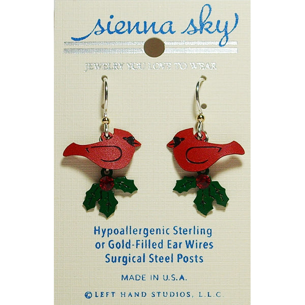 Sienna Sky Cardinal with Holly Holiday Pierced Earrings - Belle Fleur Boutique