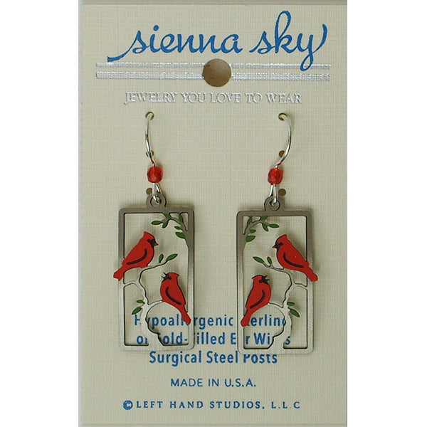 Sienna Sky Red Cardinal Birds in a Tree Pierced Earrings - Belle Fleur Boutique
