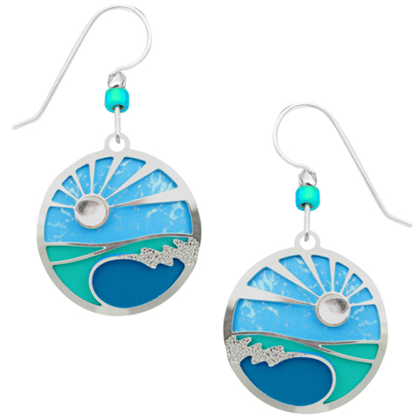 Adajio Caribbean Blues Disc with Sunrise Overlay Pierced Earrings ~Made in Colorado~ - Belle Fleur Boutique