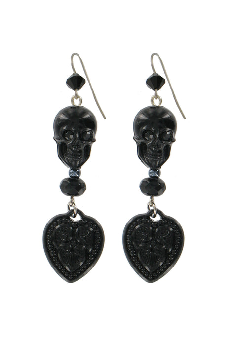 Tarina Tarantino Happy Together "Caterina" Sugar Skull Drop Earrings (Black) - Belle Fleur Boutique