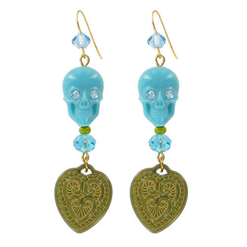 Tarina Tarantino Happy Together "Caterina" Sugar Skull Drop Earrings (Aqua) - Belle Fleur Boutique