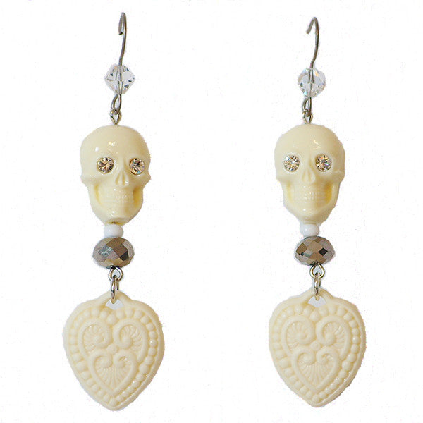 Tarina Tarantino Happy Together "Caterina" Sugar Skull Drop Earrings (Ivory) - Belle Fleur Boutique